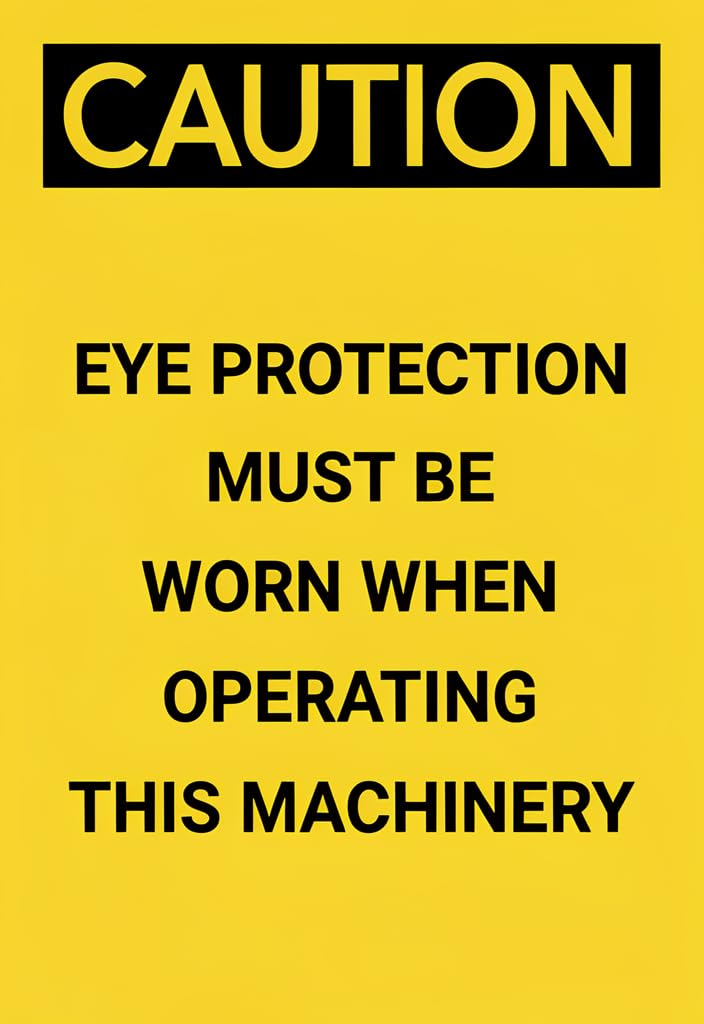 peiyeety CAUTION Eye Protection Must Be Worn When Operating This Machinery Tin Sign 12x8 Inch, Yellow/Black Safety Warning Metal Wall Plaque for Workshop, Garage, Factory, OSHA-Style Decor Gift