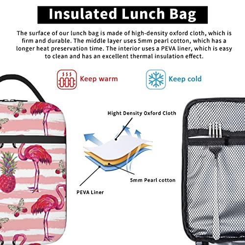 Flamingo Pink Insulated Lunch Bag Reusable Cooler Lunch Box For Women Men, Lunch Tote Bag With Side Pocket For Travel Work Picnic #TOP4