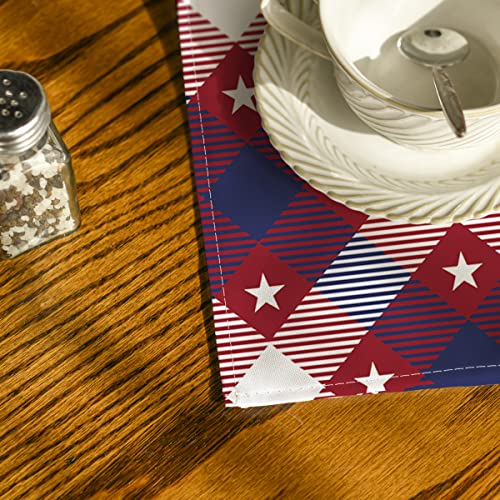 Horaldaily 4Th Of July Cloth Napkins 18 X 18 Inch, Patriotic Buffalo Plaid Stars Independence Day Memorial Day Party Dinner Decoration Washable Napkins Set Of 4 #TOP6