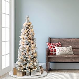 Puleointernational45footprelitflockedportlandpinepencilartificialchristmastreewith100ullistedclearlights Urban Country Home Decor Puleo international 45 foot pre lit flocked portland pine pencil artificial christmas tree with 100 ul listed clear lights urban country home decor