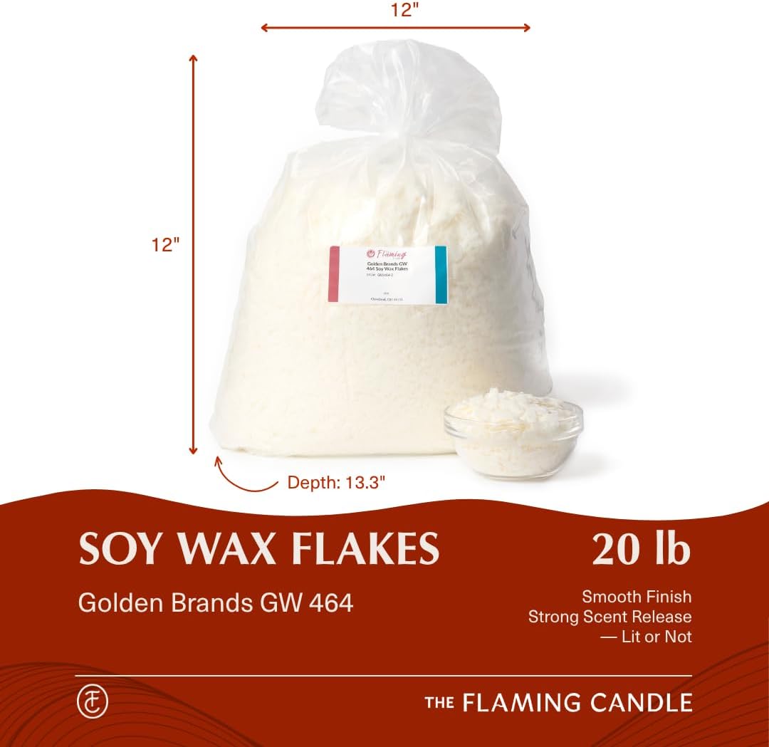 TFC All Natural Premium Soy Wax Flakes (GW 464), Easy to Melt and Measure Than Wax Melts or Wax Beads, Candle Making Supplies for DIY Projects and Candle Making Kits (20 LB)