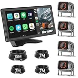 Soinndo 10.36インチバックカメラモニターセット Carplay/Android Auto対応 ワイドバックモニター カーナビ ドラレコ 一体化 AHDカメラ4台搭載 暗視機能 4系統入力 タッチスクリーン ループ録画/正像鏡像/画面分割 ガイドライン微調整 12/24Vトラック 大型車用 有線式 日本説明書付き 2年メーカー保証