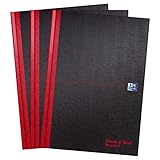 Oxford Black n' Red A4 Recycled Notebook, Hardback Casebound, Lined, 192 pages (Pack of 3)