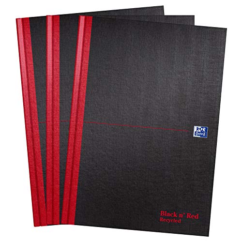 Oxford Black n Red A4 Recycled Notebook Hardback Casebound Lined 192 pages (Pack of 3)