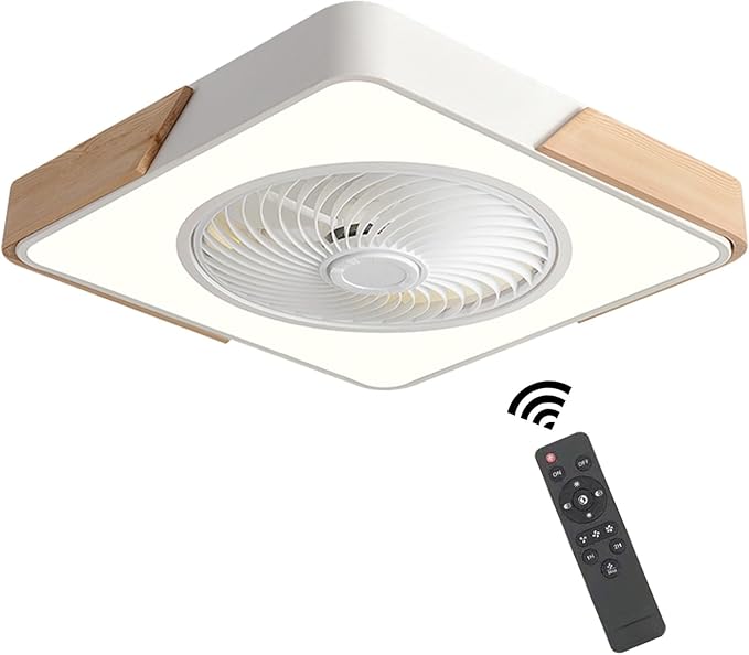 Wandun Wadun 36W LED Plafondventilator Met Ventilator Moderne Houten vierkant Onzichtbare Mute Ventilatorlamp Met Afstandsbediening En App Dimbare Plafondverlichting Woonkamer Slaapkamer Eetkame (Color : Wh