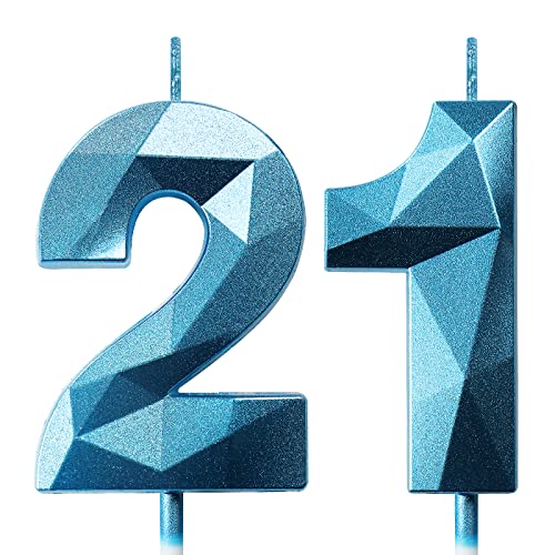 21st Birthday Candles for Cakes Number Candles Blue Cake Candles for Anniversary Birthday Party Decorations Cake Toppers 21st Birthday Cake Candles
