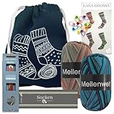 Frida's Wollhaus Masche in der Tasche | Socken Strickset verschiedene Varianten Stricken Häkeln Geschenk (Dunkelblau)