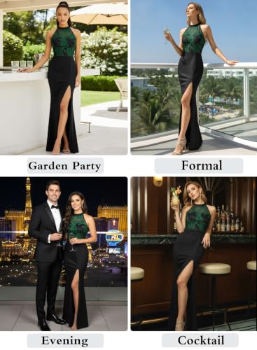 Image of VFSHOW Womens Formal Sexy Halter High Slit Prom Wedding Guest Maxi Dress 2023 Illusion Sweetheart Neckline Evening Long Gown