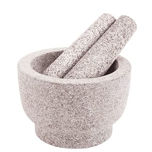 Comie Mortar and Pestle Set,Heavy Duty,Unpolished Granite,5 Inch-1.5Cup Capacity,Grinder for Spices and Seeds,Grinding,Crushing and Mashing Spices,Nuts,for Guacamole,Garlic Sauce,Gray