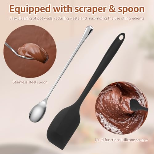 4er Set Wasserbad Schmelzschale,304 Edelstahl Schmelzschüssel mit Silikonspatel und Löffel,Kochschüssel,Fusionsschale,Schokofondue Schmelztopf,für Schokolade,Käse,Zucker,Butter,Käse,Karamell,Kerzen,2l