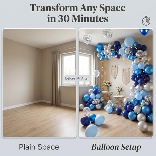 Image of 100PCS Blue Silver Balloons Set, Blue Balloons Metallic Blue Balloon Kit | 12 Inch Blue and Silver Balloons Dark Navy and Confetti Party Latex Balloon for Birthday Wedding Graduations Party Decoration