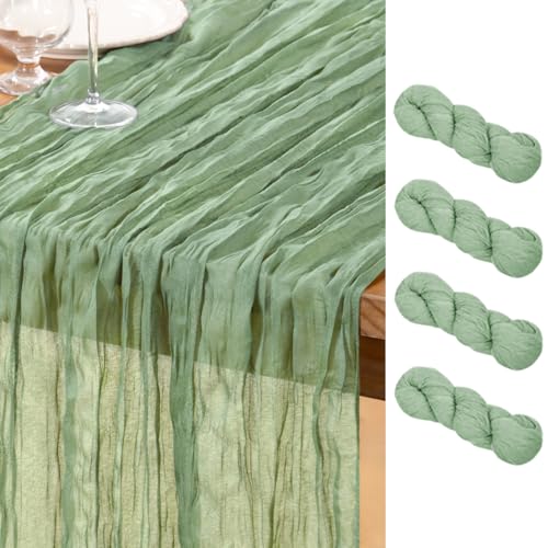 DeZerlor Sage Green Cheesecloth Table Runners 4 Pack Summer Boho Runners