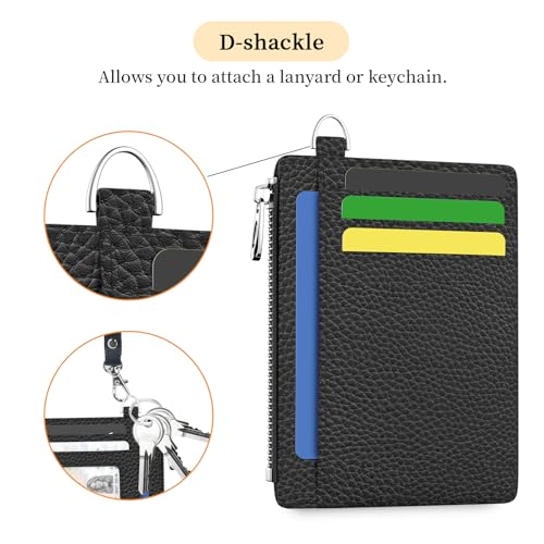 Image of Hancynir Black Minimalist Small Wallet Women Credit Card Holder, Slim RFID Blocking Keychain Card Wallets, Mini Front Pocket PU Leather Thin Travel Zipper Coin Cash Ladies Wallet Organizer Gifts