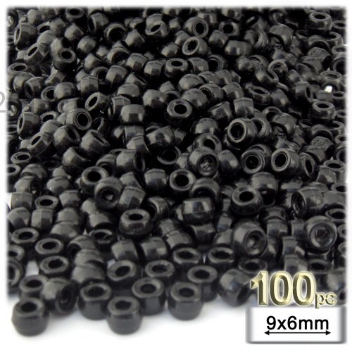 100Pc Plastic Round Opaque Pony Beads 9X6Mm Black Beads #TOP2