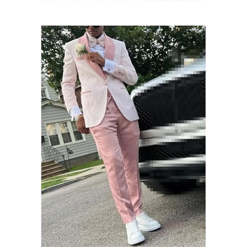 Men Casual Pale Pink 3 Pieces One Button Blazers Tuxedo Prom Party Homecoming Set2