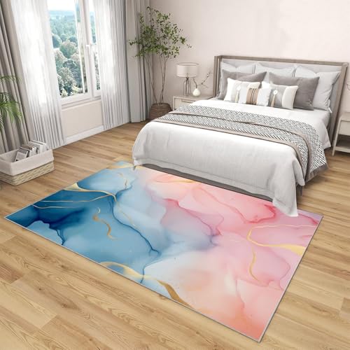 Moquette lavable en machine marbre rose avec tapis antidérapant salon