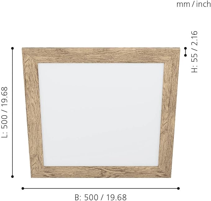 Eglo EGLO Plafondlamp Piglionasso met houten deco frame, LED-paneel van hout in lichtbruin gevlamd, lamp plafond voor keuken, kantoor of hal, neutraal wit, L x B 50 cm photo 2