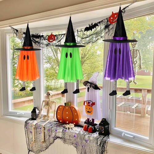 DAZONGE Halloween Decorations Outdoor, 3 Packs Hanging Ghost Halloween Decor with String Lights Battery Operated, Ghost Decor with with Hat for Home Yard Porch の商品画像 4