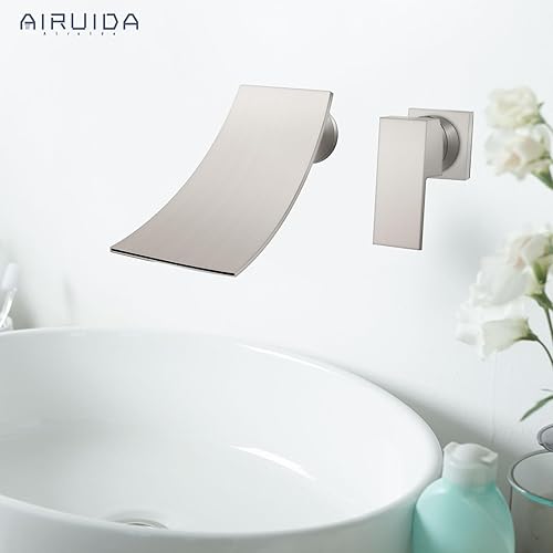 Miniatura 8 de Airuida Grifo de bañera de montaje en pared, relleno de bañera con boquilla de cascada, grifo mezclador de baño de una sola manija, válvula de latón