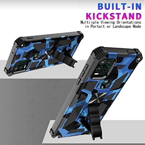 Shockproof Camouflage Military Grade Drop Tested Phone Case With Built In Kickstand With Screen Protector Holster Belt Clip Fits For Moto G Stylus 5G 6.8" (Blue Camo)… #TOP5