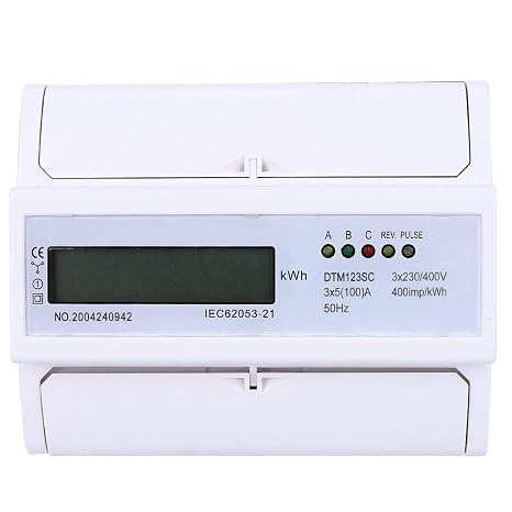 Electric Power Meter, 3 Phase KWh Meter 230/400V 5-100A Energy Consumption Digital Electric Power Meter with LCD (9999999.1KWh)