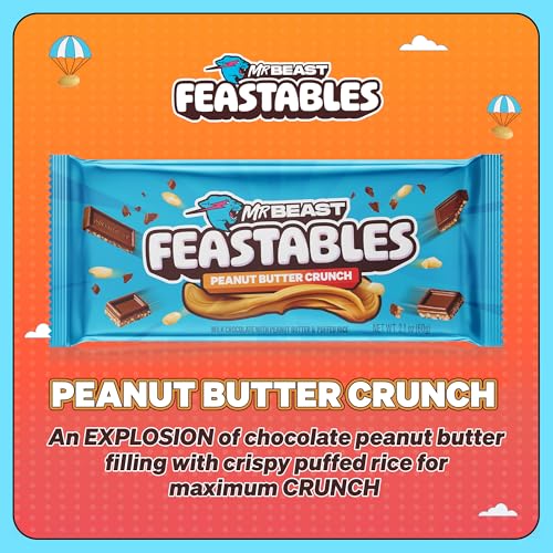 Feastables MrBeast Peanut Butter Milk Chocolate Crunch Chocolate Bar, King Size Candy Bar for Adults & Kids, Candy Bars for Snacks, Gifts, Dessert, Sweet & Creamy Fairtrade Cocoa, 2.1 Oz Ea, 10 Count - Thumbnail 3