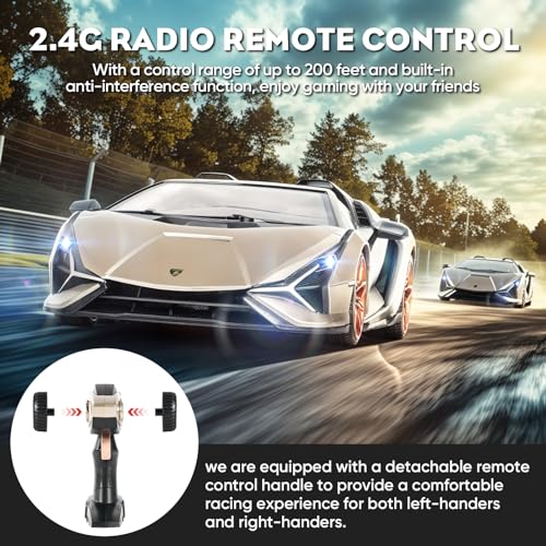 MIEBELY Lamborghini Remote Control Car, 1:16 Scale Lambo Toy Car 7.4V 500mAh Officially Licensed 12Km/h Rc Cars with Led Light 2.4Ghz Model Car for Adults Boys Girls Birthday Ideas Gift (Champagne) by MIEBELY - Image 3
