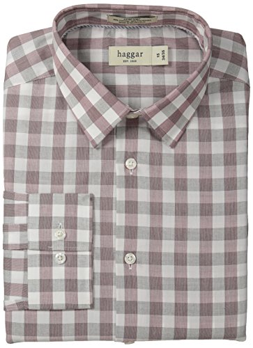 Haggar Men's Mechanical Stretch Gingham Fancy Poplin Long Sleeve Shirt
