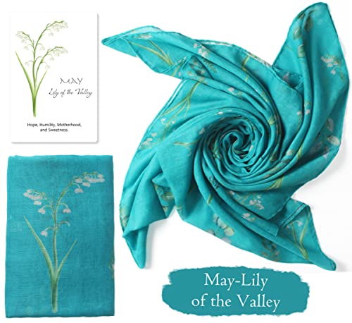 Lily Of The Valley Fashion Birth Flower Scarf For Women Christmas Scarf Shawls And Wraps Birthday Gifts Set Box For Mum/Grandma/ Bridesmaid Unique Winter Idea Wedding Favors Present (May) #TOP1