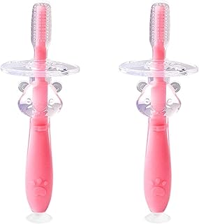 Compacto Cepillo de dientes de silicona para entrenamiento de niños, paquete de 2 cepillos de dientes manuales con divertidos diseños de animales Ergonómico