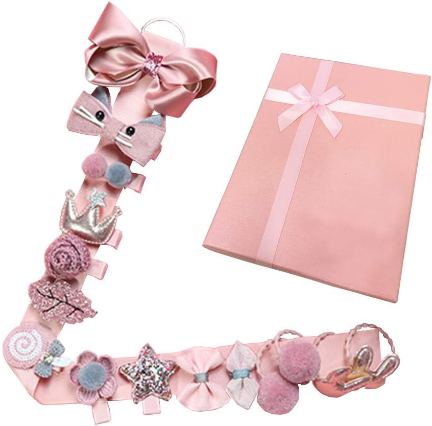 Yoart Girl Hair Clip Rose Gold 18 Pcs Hair Accessories Bow-knot Clip Flower Ribbon with Gift Box Boutique Xmas Gift