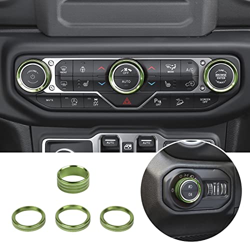 Voodonala Air Conditioner Headlight Switch Knob Trim for 2018-2021 Jeep Wrangler JL JLU Gladiator JT,Thin Green Aluminum Alloy 4pcs