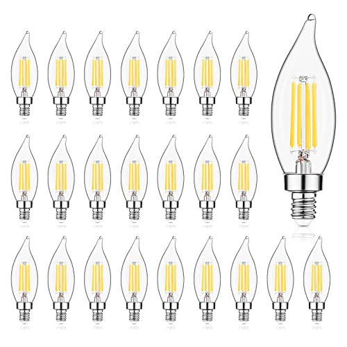 Sigalux E12 Candelabra Bulb 60 Watt, 24 Pack Candle Light Bulbs Dimmable, CA10 Flame Tip 2700K Soft White, E12 Candelabra LED Light Bulbs for Chandeliers, Ceiling Fan, Pendant, Wall Sconces