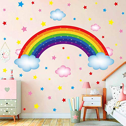 Amaonm Creative Removable Diy Pvc Rainbow Bridge And Colorful Clouds Stars Wall Decal Peel And Stick Decor Wall Sticker For Kids Rooms Girls Boys Bedroom Living Room Classroom Offices Wall Decoration #TOP3
