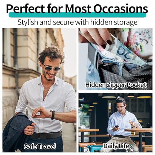 RAFIYU 2 Stück Geldgürtel mit Geheimfach, Reise-Sicherheitsgürtel mit Reißverschluss, Verstellbarer Nylon Taillengürtel für Männer, Frauen, Reise, Outdoor und Diebstahlschutz (Schwarz)