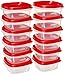Rubbermaid COMIN18JU082133 669900229708 Easy Find Lid Square 1-1/4-Cup Food Storage Container, 12 Pack, Red, Clear