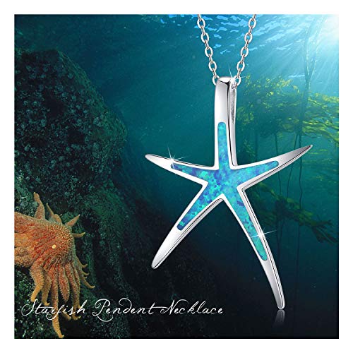 Cuoka Starfish Necklace, 925 Sterling Silver with Blue Opal, Hawaiian Beach Nautical Ocean Pendant, Starfish Jewelry Opal Jewelry for Women Girlfriend - Image 8