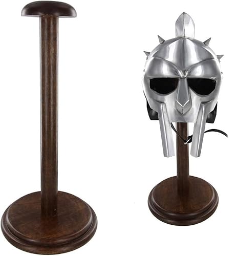 Medieval Warrior Wooden Helmet Stand with Round Base