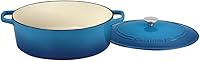 Vista 2 de Cuisinart Chef's Classic - Cacerola de hierro fundido esmaltada, ovalada, tapa redonda (Azul gradiente, 7 cuartos de galón)