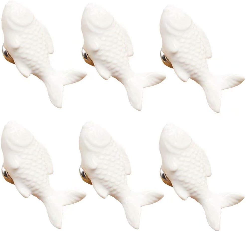 White Drawer knob -6PCS Retro Simple Style Fish Shape Ceramic Door Knob Handle Pull Knobs Door Cupboard Handle for Drawer,Cabinet,Chest, Dresser, Bathroom,Cupboard, Etc with Screws