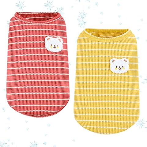 Loyanyy 2 Pack Waffle Dog Cat Tee Shirt Floral Puppy Kitten Sleeveless Shirt Striped Small Medium Dog Apparel Cooling Breathable Dog T-shirts for Girl Boy Red Yellow Medium Cover