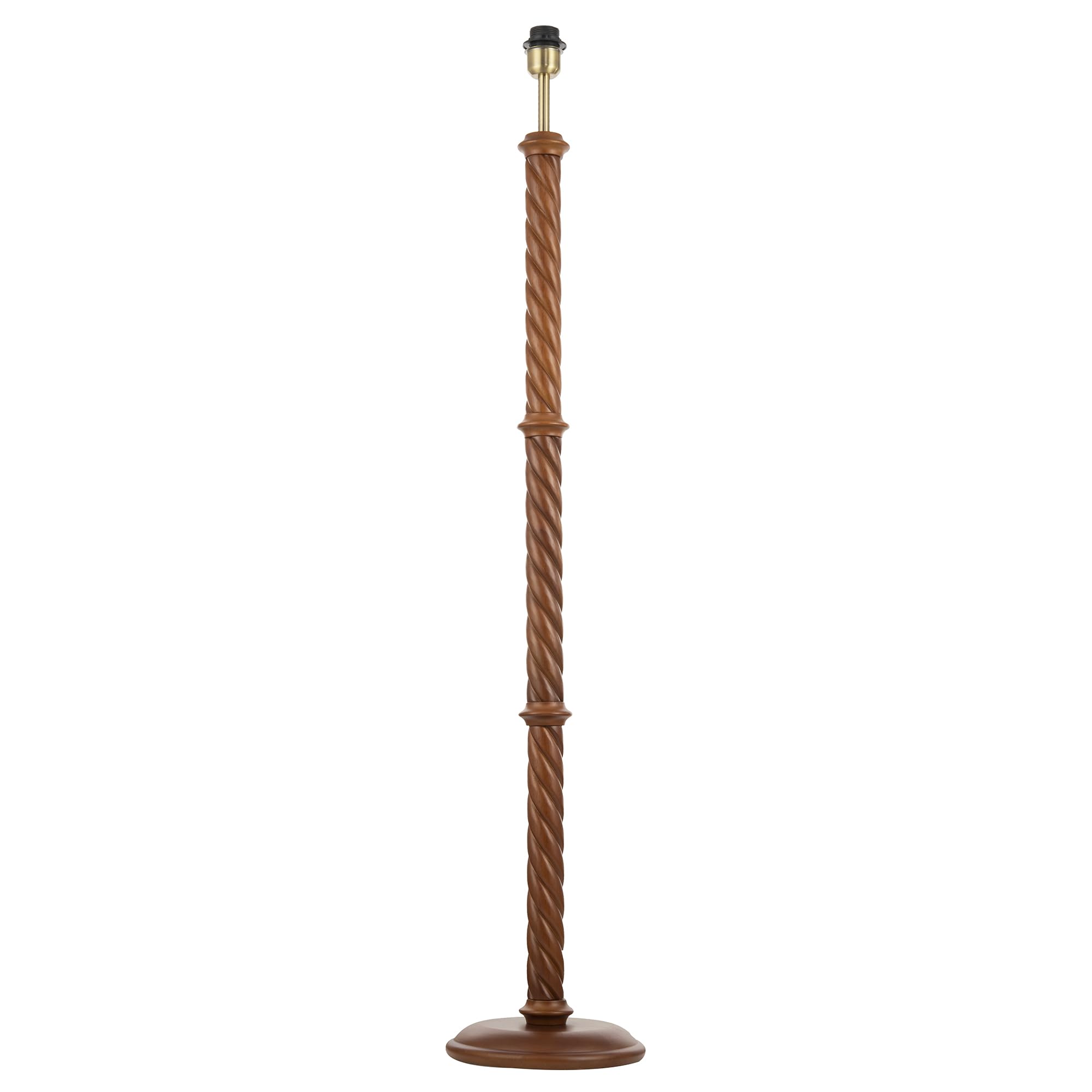 Happy Homewares Traditional Mahogany Wooden Classic Floor Lamp Base with Twisting Pole Design | 133cm x 25cm | Antique Brass Plated Cup and Stem