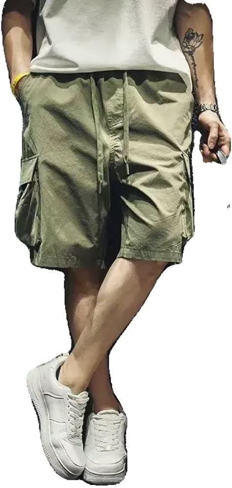 Men' Cargo Shorts Green Loose Baggy Button Male Short Pants Wide Beautiful Designer Clothing Big and Tall