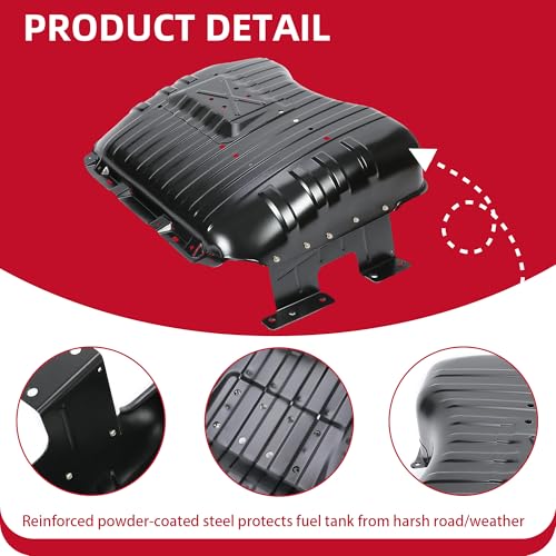 ECOTRIC Fuel Tank Skid Plate Cover w/Straps Compatible with 1999-2004 Jeep Grand Cherokee Replacement for 52100376AB 52100376AD 52100376AE 52100376AF 52100376AG Steel Fuel Tank Brush Guard