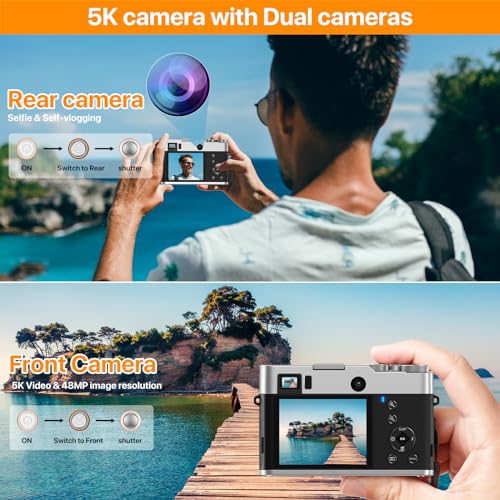 5K Digital Camera with Front and Rear Cameras for Photography Video Camera with Viewfinder Autofocus UHD 5K Vlogging Camera for YouTube 6-Axis Anti-Shake Selfie Camera Recorder with 32GB SD Card - Image 3