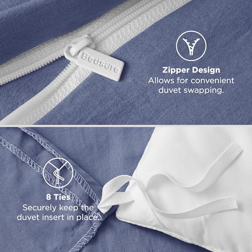 Image of Bedsure Slate Blue Duvet Cover Full Size - 3 Pieces Prewashed Extra Soft Cotton-Like Polyester Bedding Set, Includes 1 Duvet Cover 80x90 Inches with Zipper Closure & 2 Pillow Shams, No Comforter