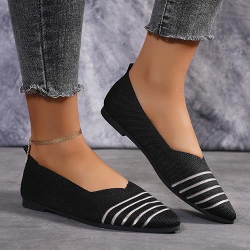 Women's Ballet Flats Knit Dress Shoes Slip-on Walking Shoes with Arch Support Comfort Ballerina Soft Work Shoes4