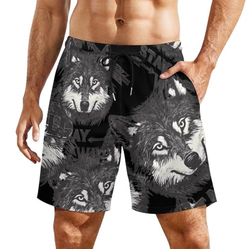 Stay Wild Wolf Adventure Men's Board Shorts Swimsuit Beach Pants Swimwear Bathing Suits