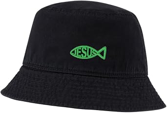 Women Bucket Hats for Men Jesus Fish Embroidered Unisex Bucket Hat Outdoor Fishing Hat