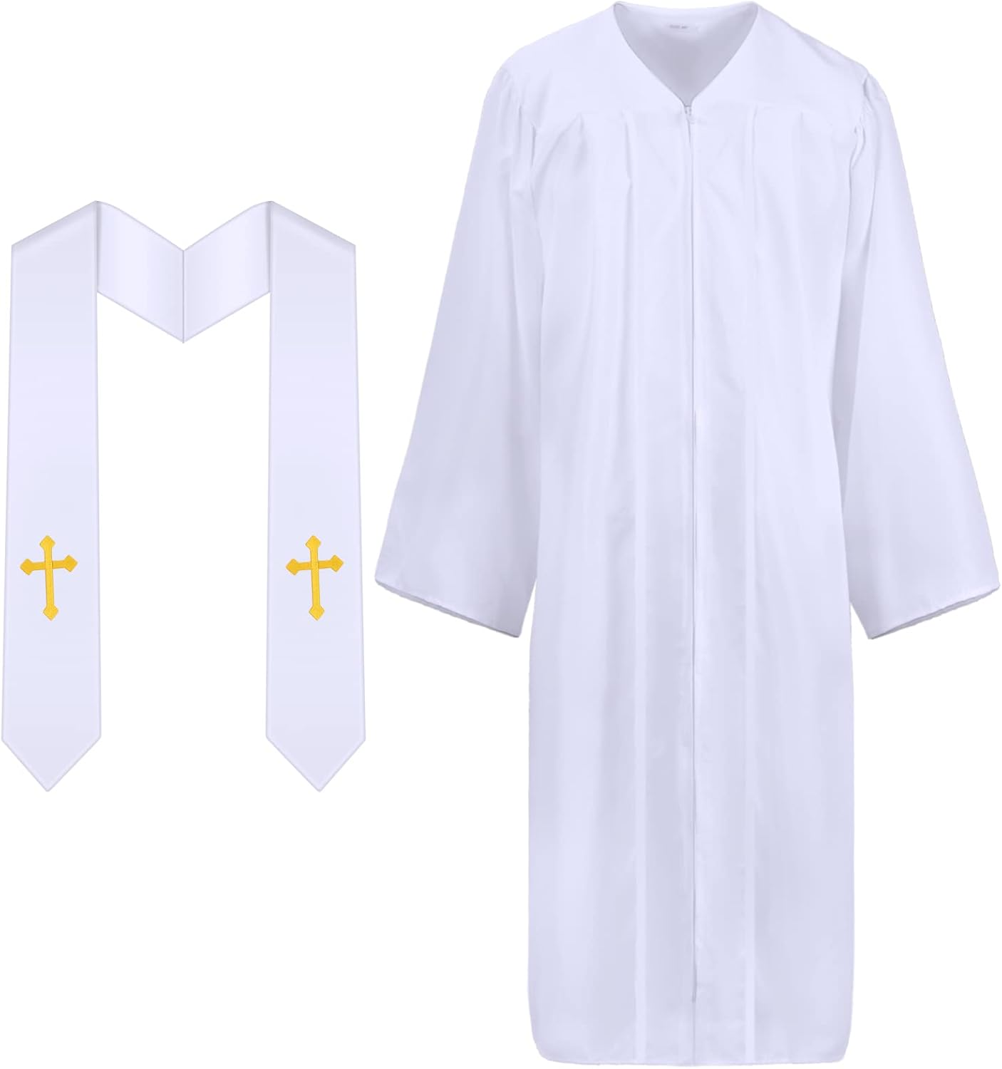 Jiuguva Clergy Robe for Adults Unisex, Priest Church Robe Set with Cross Stole, Minister Pulpit Baptism Choir Robe Attire
